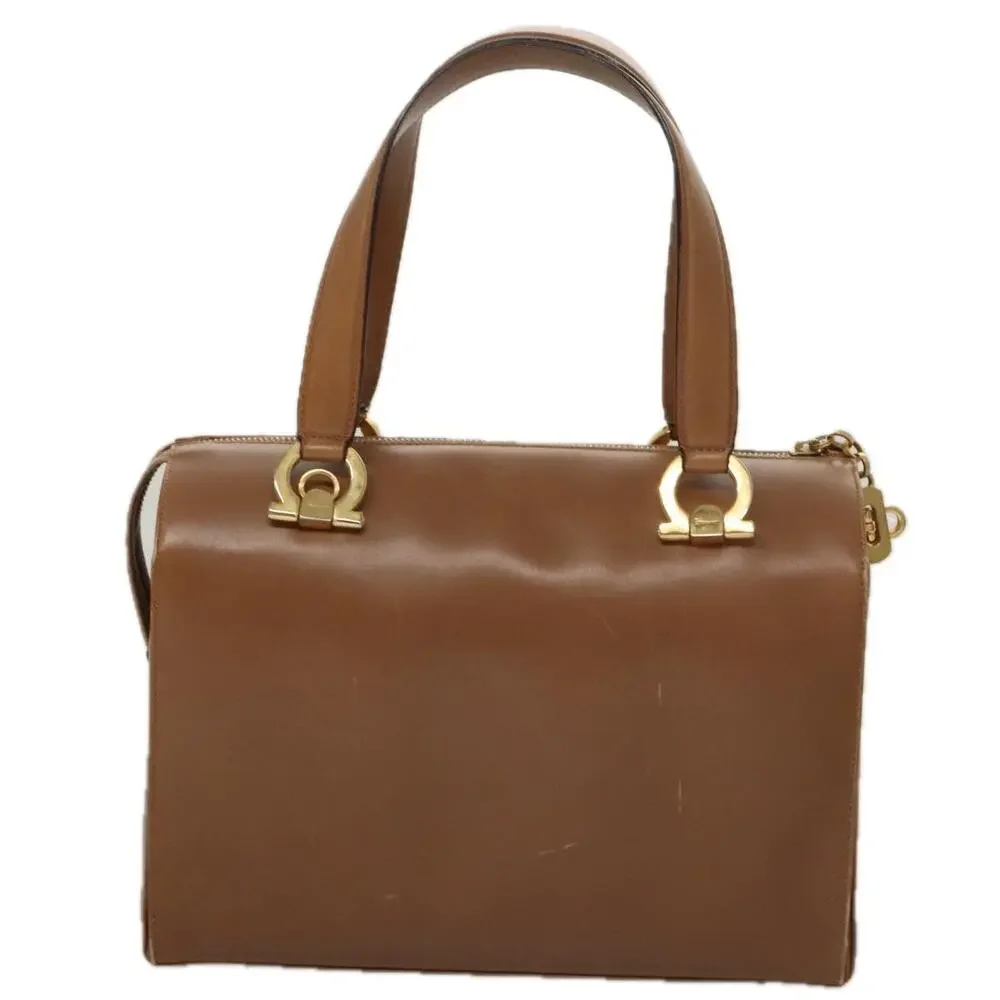 Salvatore Ferragamo Boston Bag Leather Beige Gold